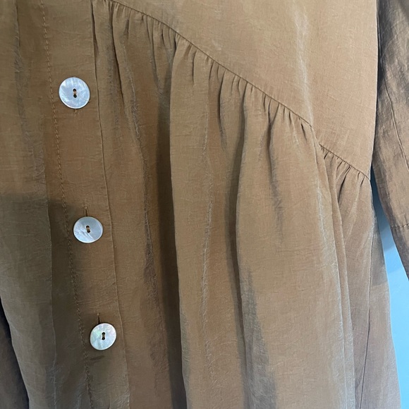 ZARA Tan Button Up Peplum Blouse Tunic - Picture 4 of 6